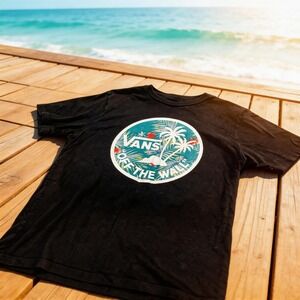 Vans Off The Wall Graphic T-Shirt Black Tropical Palm Tree Small Custom Fit Tee